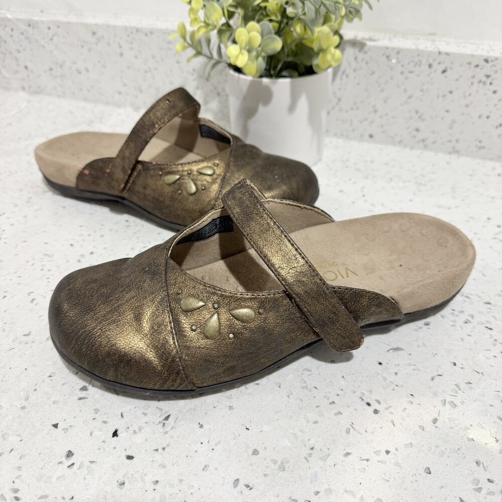 Vionic Orthaheel embellished Mary Jane Metallic Slip On Comfort 8